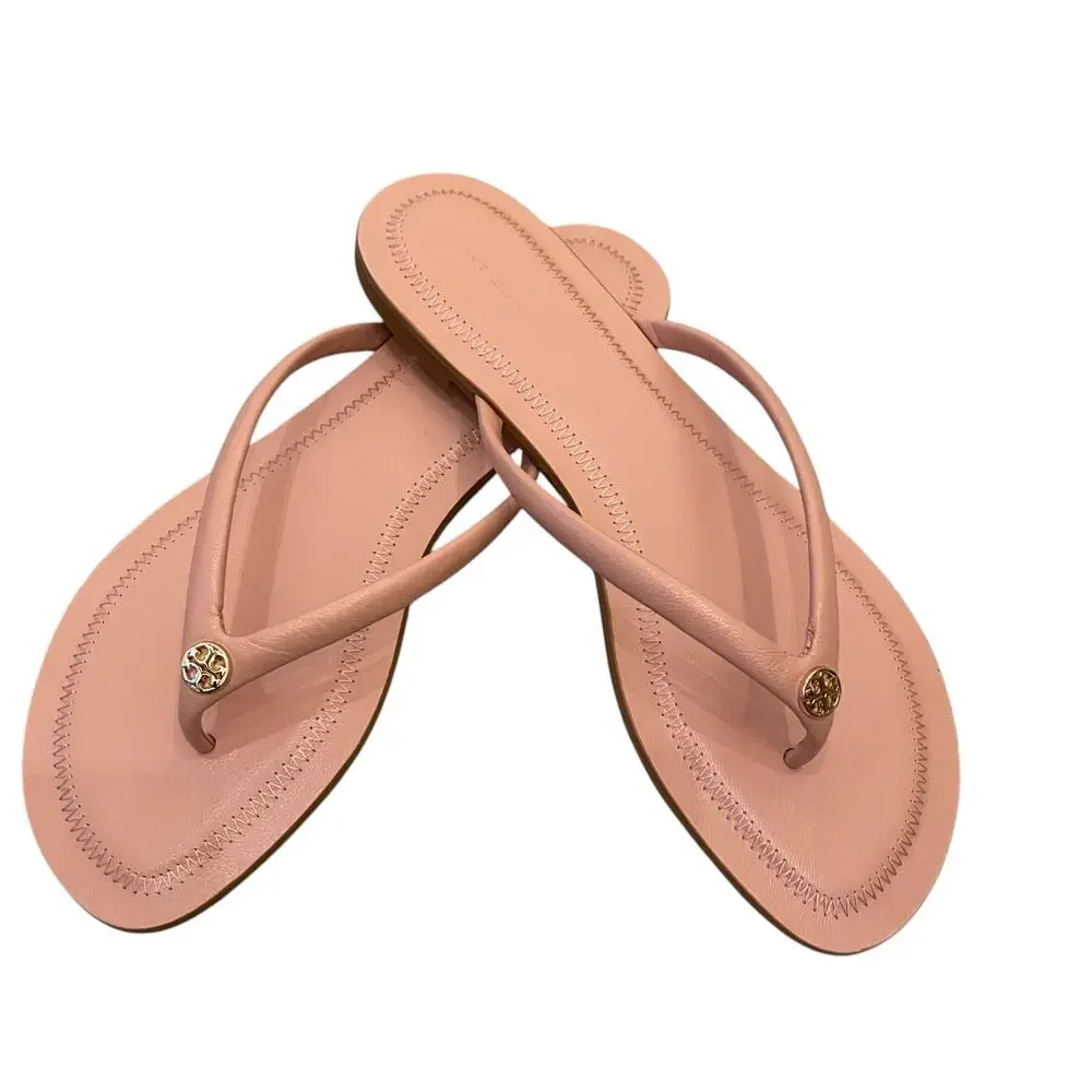 TORY BURCH Chelsea Leather Flip Flop Thong Sandals Rose Sachet Pink Size 7.5 NEW